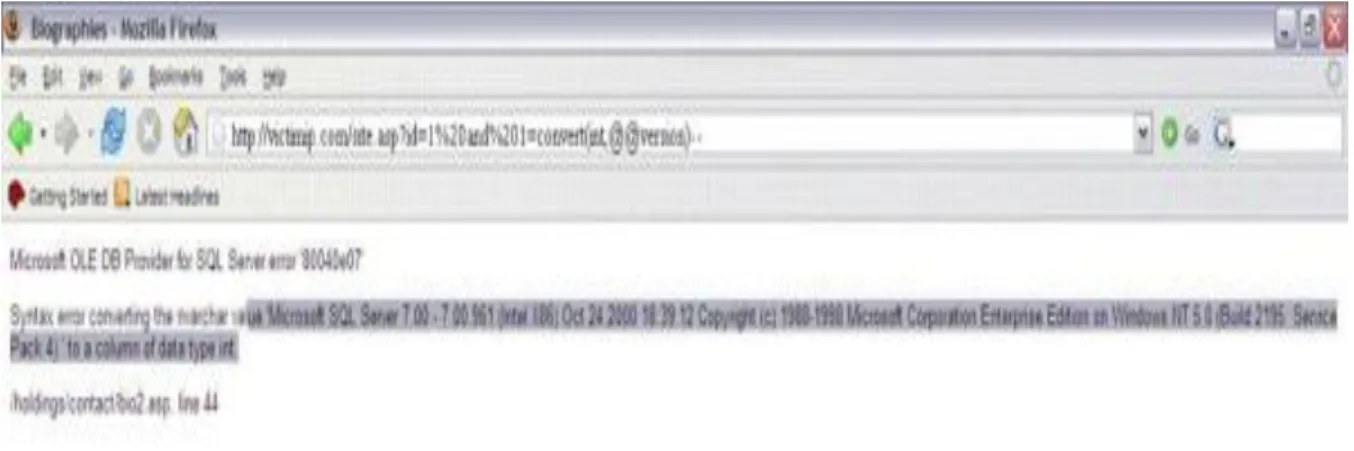Figure 1. Error message displaying the MS SQL server version.