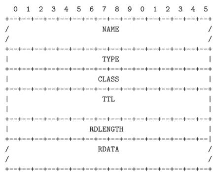 Figure 2.1: Resource Record structure. The structure shows the fields in a RR that are explained in Section 2.2.