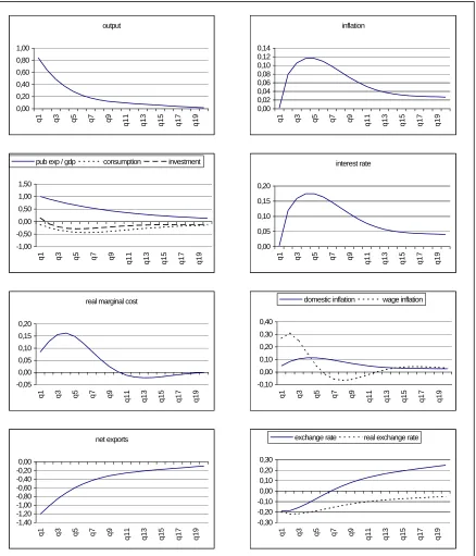 Figure 1 - Impulse-response of a demand shock (public expenditures)under a non-accommodating monetary policy following a simple inflation instrument rule
