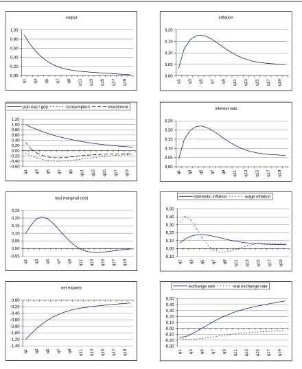 Figure 2 - Impulse-response function of a demand shock (public expenditures)under a non-accommodating monetary policy following a simple inflation instrument rule