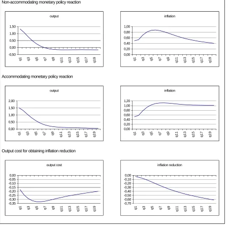 Figure 5 - Impulse-response function of a demand shock (public expenditures)under a non accommodating monetary policy following a simple inflation instrument rule