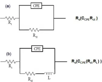 Figure 7.  Fitting equivalent circuits in both SBF and Hank’s solutions, (a) AC-Mg-Y alloy; (b) HP- 850-Mg-Y alloy