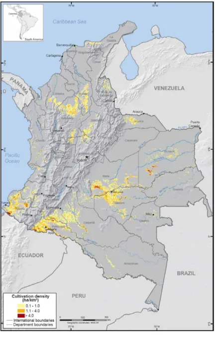 Figure 3.    Coca cultivation density in Colombia, 2006. 