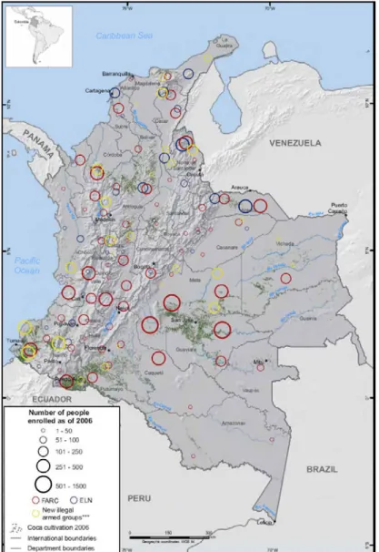 Figure 4.    Illegal armed groups and coca cultivation in Colombia, 2006. 