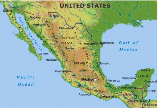 Figure 9.    Physical map of Mexico. 
