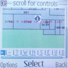Figure 3.  HTML phone display with text for map controls  The small phone screen makes it difficult for the user to see the  campus map unless 'zoomed' to a large scale