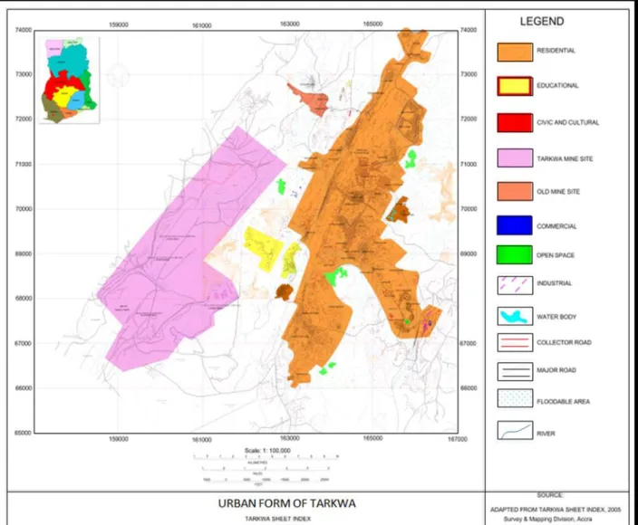 Figure 4. 1: Urban Form/Structure of Tarkwa  Source: Adapted from Survey &amp; Mapping Division Maps, Accra 2012   