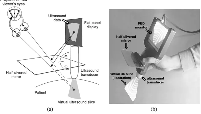 Figure 1.8: (a) schematic diagram of the SonicFlashlight device. The half-silvered mirror