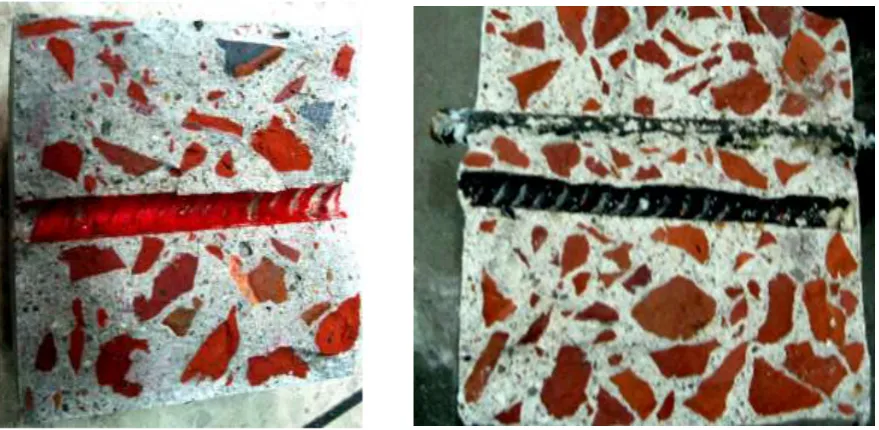 Figure 7. Retained enamel (left) and ujala paint coating layers on the bar-concrete interfaces