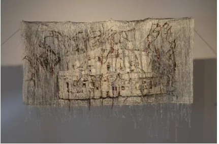 Figure 8: “Next to a River,”122 cm X 46 cm, Hand embroidery on layered fabric, 2017 