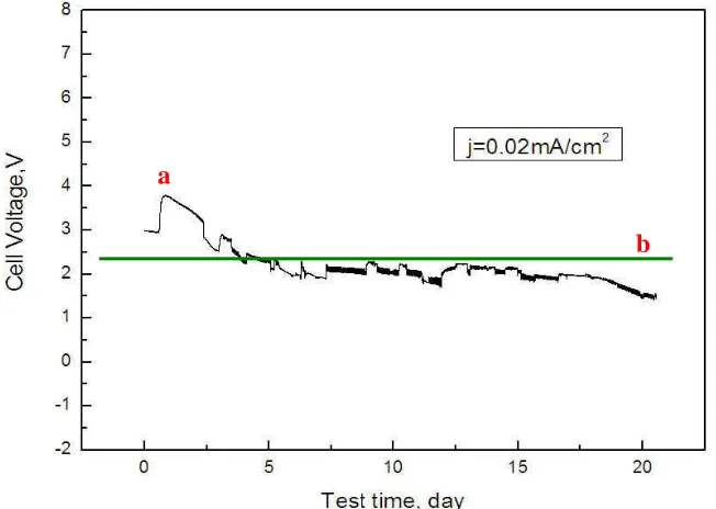 Figure 6. Life performance of the cell at constant discharge current of 40µA 