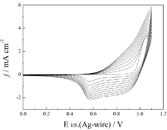 Figure 1.  Cyclic voltammogram curves of 5 mM 2,6-BTN in 0.2 M NaClO4/ACN/DCM (1:1, by volume) solution at a scan rate of 100 mV s–1, j denotes the current density