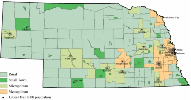 Figure 1.6 RUCA classifications of 2010 census tracts in Nebraska 