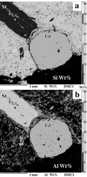 Figure 9.  Quantitative EMPA Si (a) and Al (b) X-ray maps of garnet and staurolite crystals in sample DMC1