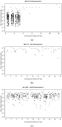 Figure 2.6: Rainfall plots portraying the SNP diﬀputative new mutations arising during development of two normal tissues of the same mousecomparison of normal cerebellum and spleen tissue from the same mouse (identiﬁer: 300.7).erences due to mixed genetic 