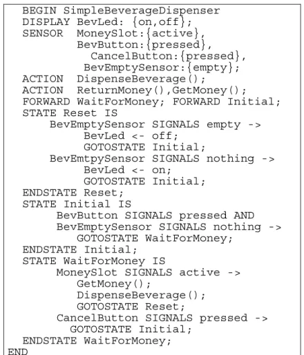 Figure 2: A “VML”-specification of the architecture of a beverage vending machine 