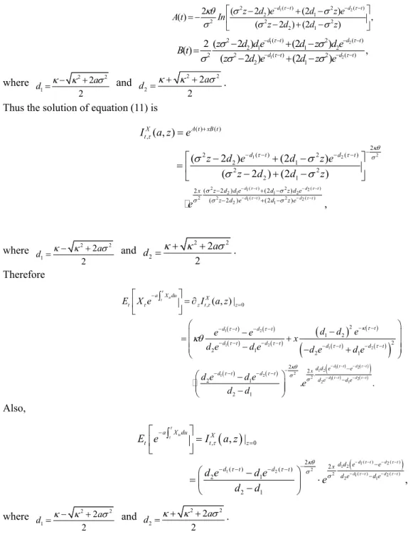 Figure 1 show the shape of LCDS term structures when we fix the common factor  r t ,  X t p ,    which is the specific factor  of    ,  the correlation parameter tp    0.5 ,  and vary the mean   d  and initial value  X 0 d  for  X t d  which is the  s