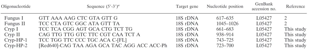 TABLE 1. Oligonucleotide primers and LightCycler hybridization probes used in the PCR assays
