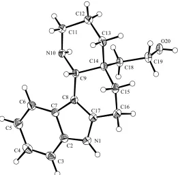 Figure   3-­‐4.   ORTEP   derived   from   the   single-­‐crystal   X-­‐ray   analysis   of   trans-­‐fused   amine   alcohol   167   (with   labelling   of   non-­‐hydrogen   atoms)