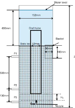 Figure 2.3 Apparatus of gas-driven gas-liquid-solid spouted bed with draft tube 