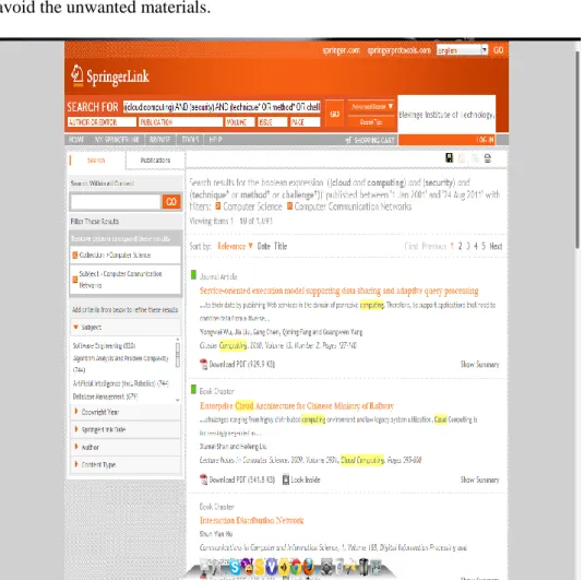 Figure 4.3 Springer link search interface 
