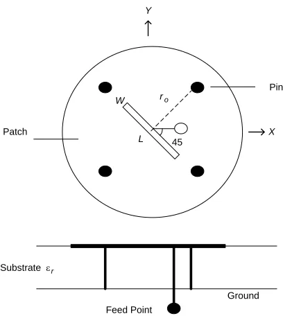 Figure 2. A circular patch antenna of radiusa with four shorting pins of radii b.