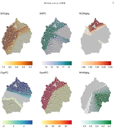 Figure 6: The spatial distribution of the selected covariates included in each hyper-localGWR model of STP