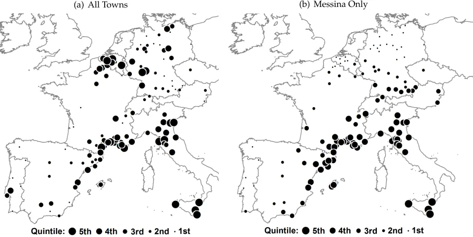 Figure 6: Total Number of Jewish Persecutions in 1100-1600 and 1347-1352