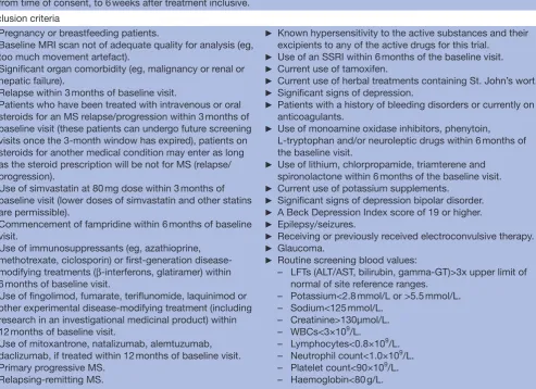 Table 1 Multiple Sclerosis-Secondary Progressive Multi-Arm Randomisation Trial eligibility criteria (protocol V.7)