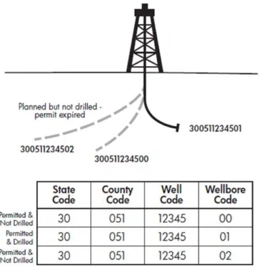 Figure 14. Permitted three Wellbores, one Drilled – The one drilled was originally permitted as wellbore code 01 by the  assigning Authority and no change to numbering is required