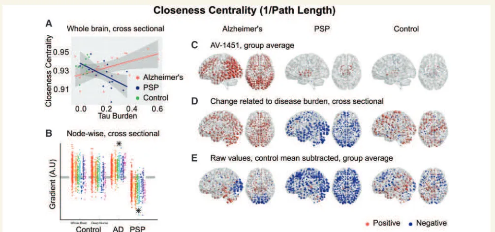Figure 6 Closeness centrality (1/path length from each node to all other nodes).single point, grouped by lobe