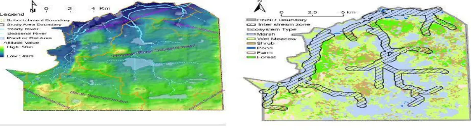 Fig. 1 – Map of surface hydrological system in HNNR.Woyalan sub-catchment is located in the core zone of the study area