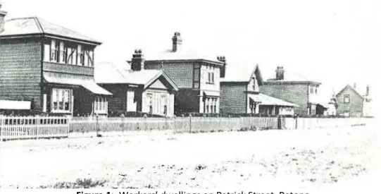 Figure 1:  Workers’ dwellings on Patrick Street, Petone   Source:  Fill, 1984, p. 18 