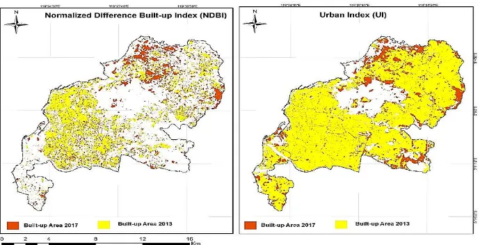 Figure 4. Overlaying spatial sharing of built-up area between 2013 and 2017 