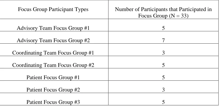 Table 3.2 Number and Type of Focus Group Participants 