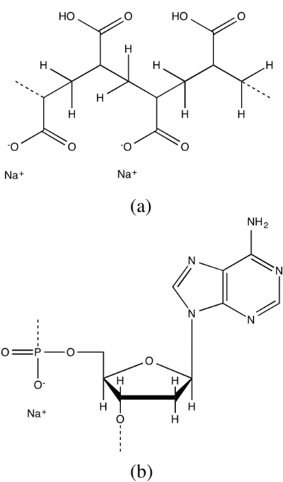 Fig ur e1 .5 : E x a mple sc o unt e r io ns . ( a ) P o ly ( a c r y lic a c id) ; ( b) Ade no s ine nuc le o t ide 