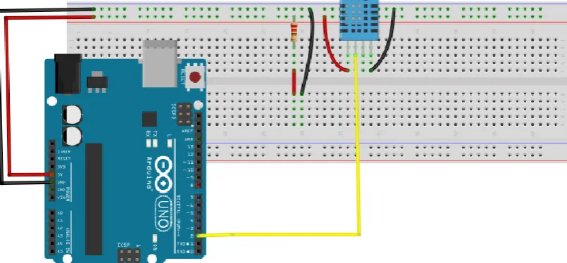Figure (2) Wiring DHT11 sensor with Arduino UNO