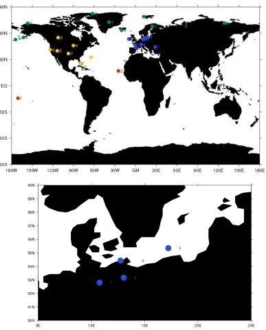 Figure S4: Upper map: Stations selected (criteria see Methods) for comparisons in Figures S5-9