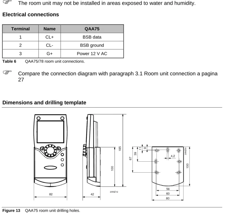 Table 6  QAA75/78 room unit connections. 