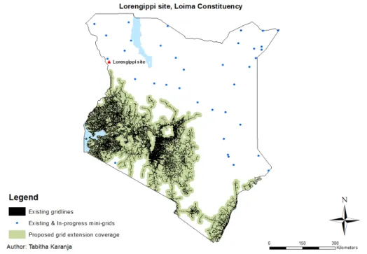 Figure 8. Proposed site in Lorengippi ward, Loima constituency (red triangle)   (source: Author’s illustration, map data [47]) 