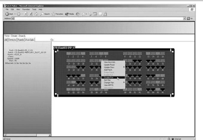 Figure 3: Patch Panel view with a drop down menu that shows all the options that can be performed on a port.