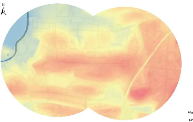 Figure 3. Digital Terrain Model showing elevations for a subset of Milton, Glasgow. Data sourced from OS Terrain 5 (2016)