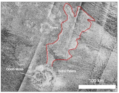 Figure 6: Radar image of potential cryovolcanic feature called Sotra Facula. Here, 