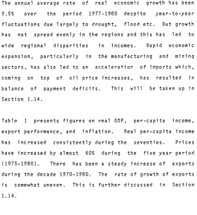 Table  1  presents  figures  on  real  GOP,  per-capita  income,  export  performance,  and  inflation