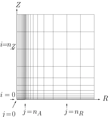 Figure 3. Discrete grid representing the cylindrical disk system 