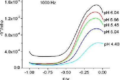 Figure 11. Admittance of 0.095 M sodium molybdate, pH 4 – 6, 100 Hz 