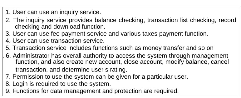 Table 1. Requirement List for On-line Banking System