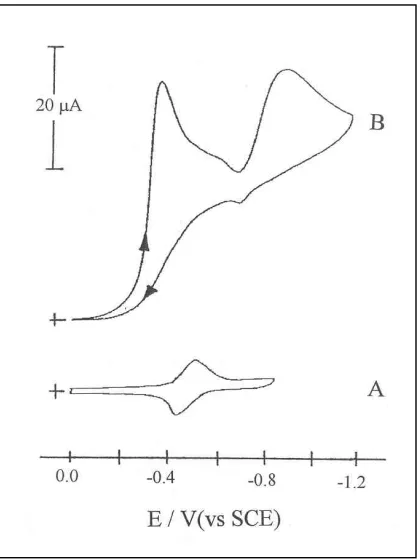Figure 5. Cyclic voltammograms of a BPG electrode coated with 9.0x10-10 mol.cm-2 of ACAE in pure supporting electrolyte (a), and 1.3x10-3 M of O2 (b)