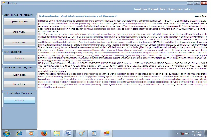 Fig B. Text Summarization Using Modern Features of Sentences front screen Graph 1: Comparison of Recall and Precision Value in existing and proposed system Modern featured base text 