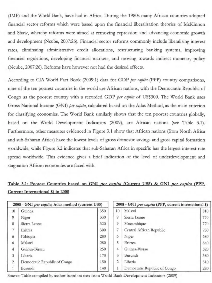 Table  3.1:  Poorest  Countries  based  on  GNI  per  ca pita  (Current  US$)  &amp;  GNI  per  capiw  (!?PP